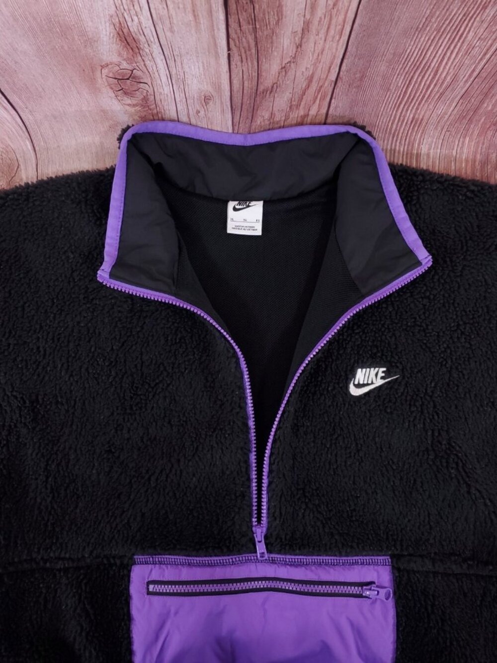 Nike Mens XL Club Fleece Anorak 1/2 Zip Pullover Jacket Black Purple DQ4880-010 - Picture 6 of 15